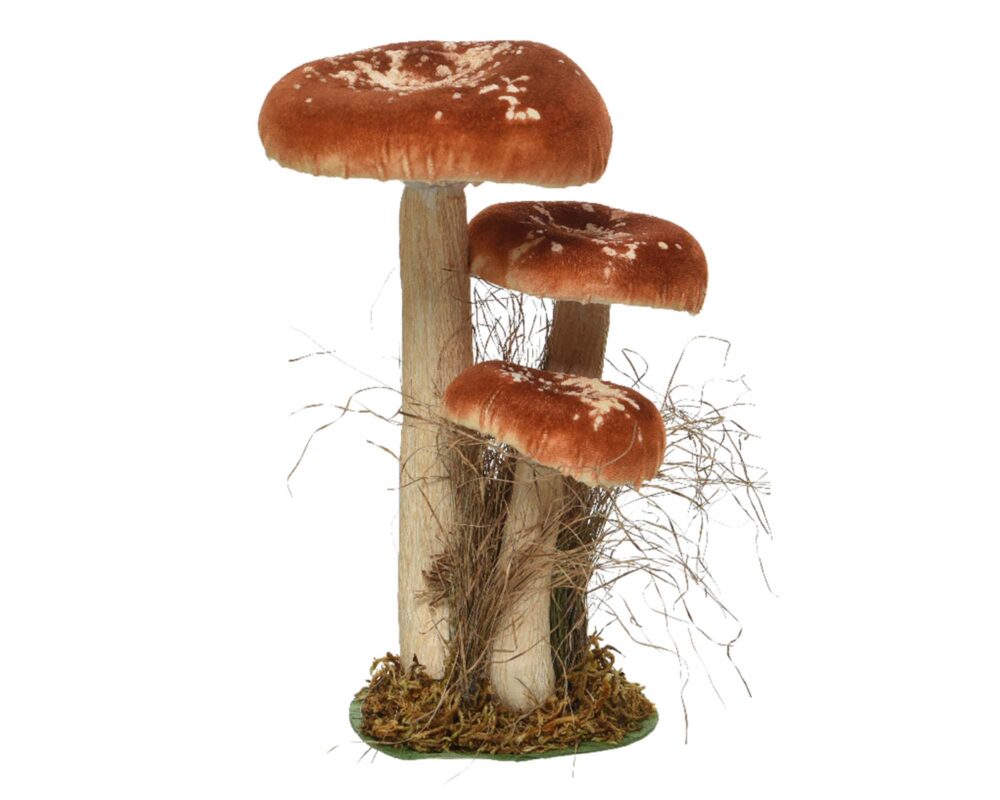 10060382 8719152229772 455539 DECORAZIONE 3 FUNGHI C ERBA IN VELLUTO ASS H26CM 0002 455539s2