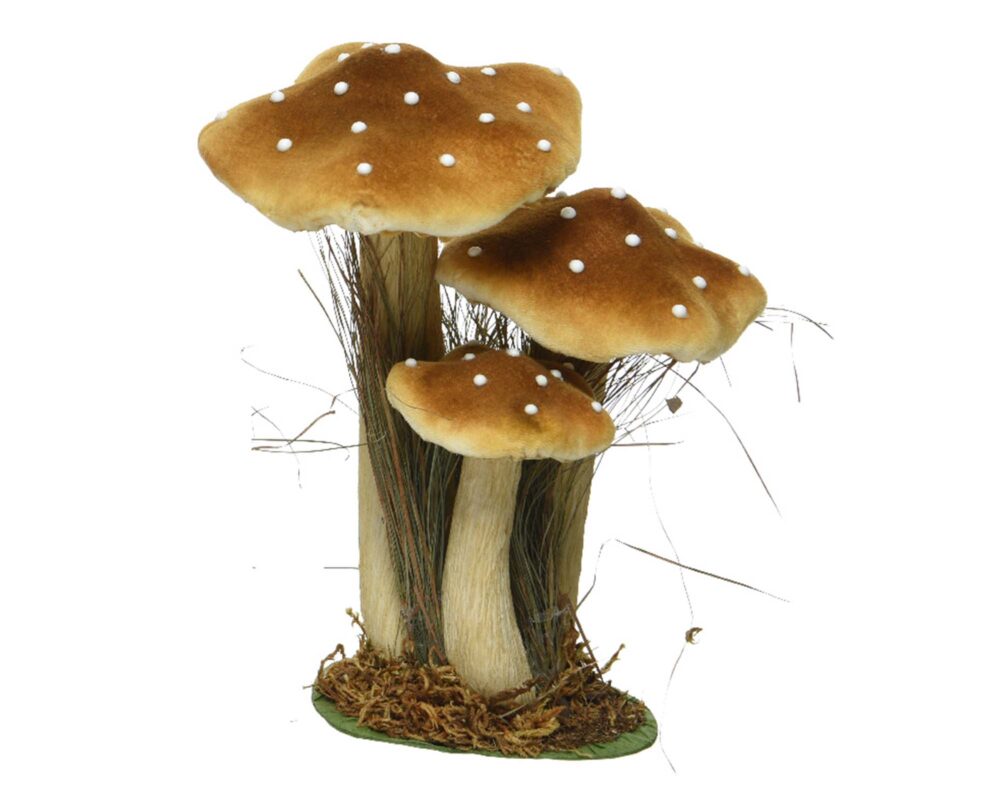 10060382 8719152229772 455539 DECORAZIONE 3 FUNGHI C ERBA IN VELLUTO ASS H26CM 0003 455539s3