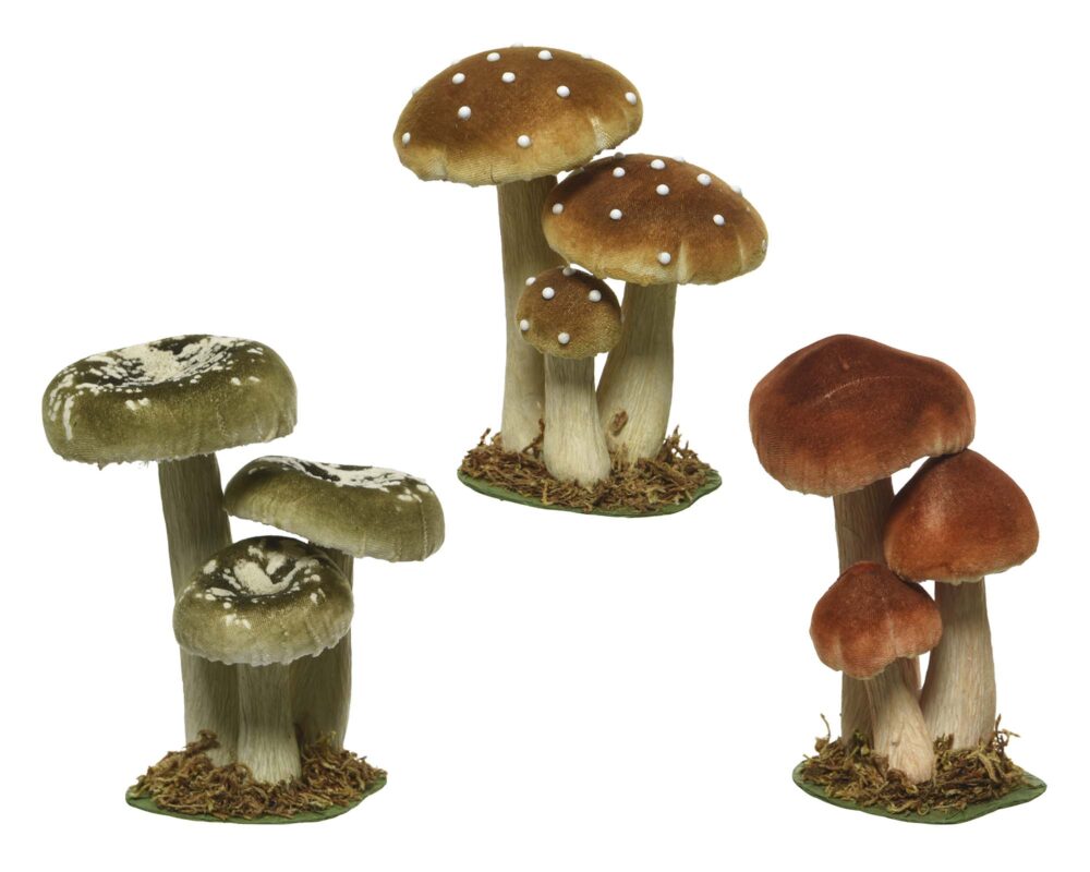 10060383 8719152229789 455540 DECORAZIONE 3 FUNGHI IN VELLUTO ASS H17CM 0001 455540