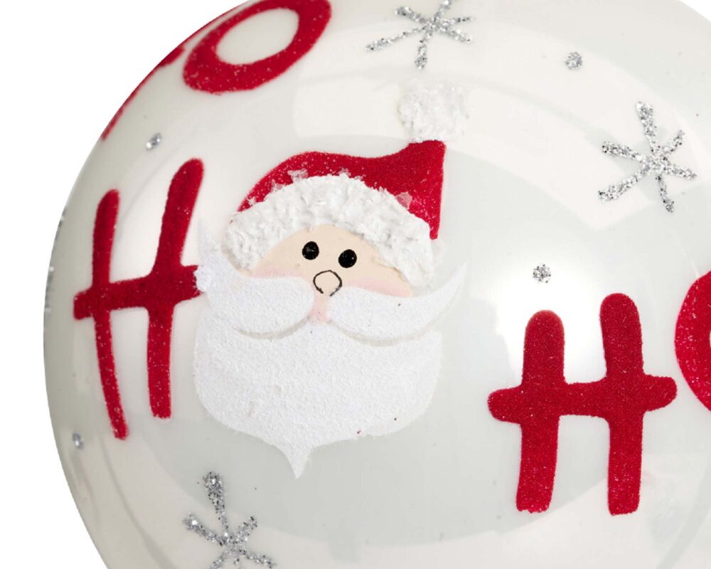 10060391 8719152570157 133562 SFERA VETRO SANTA HO HO HO ASS BIANCO ROSSO D8CM 0001 133562s3