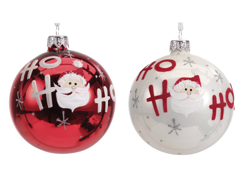 10060391 8719152570157 133562 SFERA VETRO SANTA HO HO HO ASS BIANCO ROSSO D8CM 0004 133562