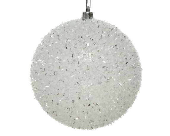 Decorazione Sfera Bianco Effetto Ghiaccio Glitter D10CM