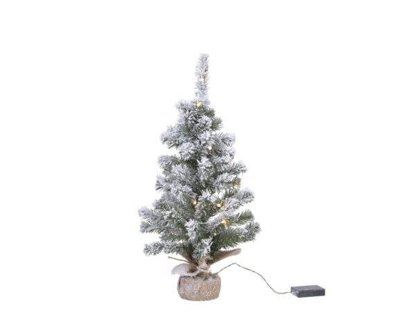 Mini Albero Imperial Floccato Con Luci E Sacchetto D30x45cm In Pvc