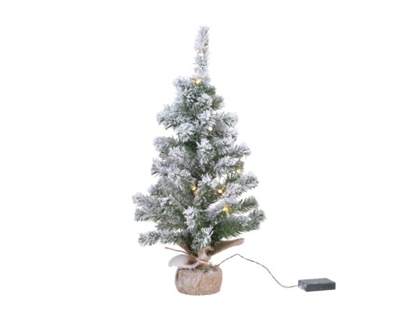 Mini Albero Imperial Floccato Con Luci E Sacchetto D36x60cm In Pvc