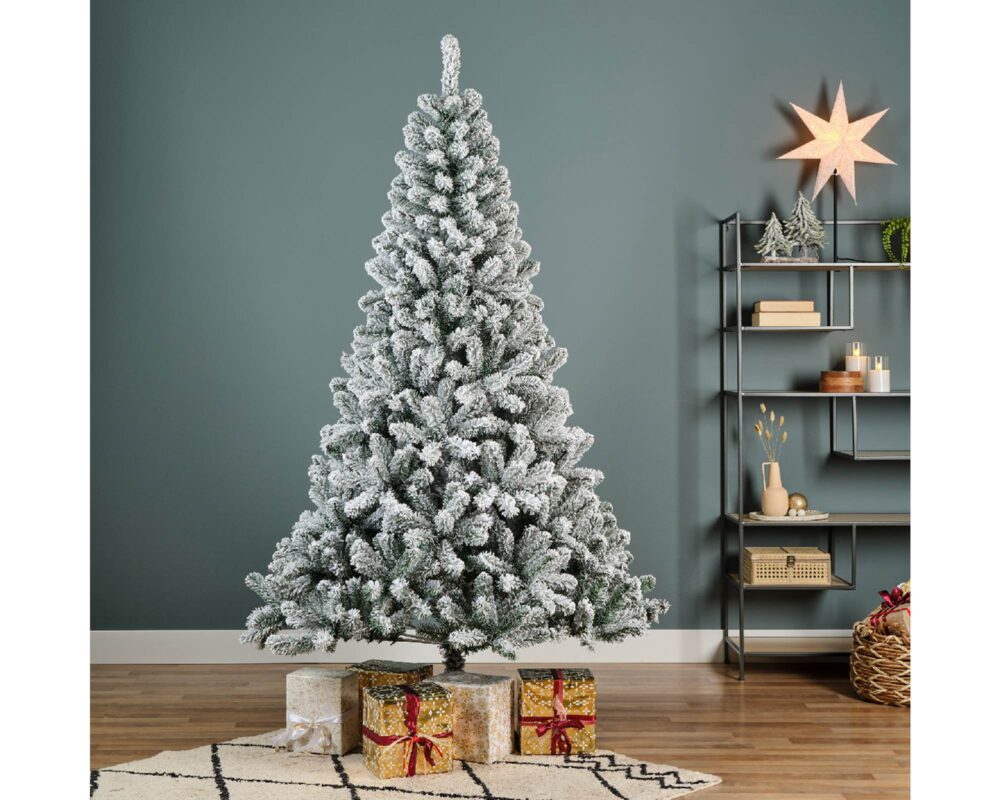 Albero Pino Monarch Sintetico Innevato con 1135 Rami Verde e Bianco D146x240h in Pvc - immagine 3