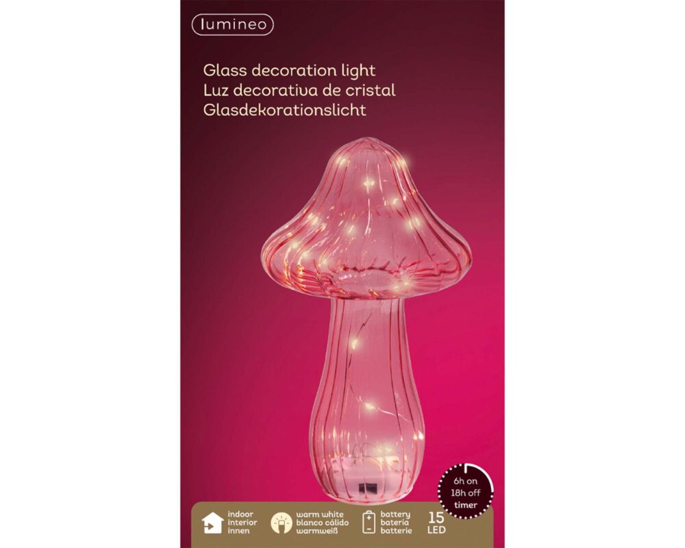 Decorazione Fungo Rosa con Microled 25h in Vetro - immagine 3