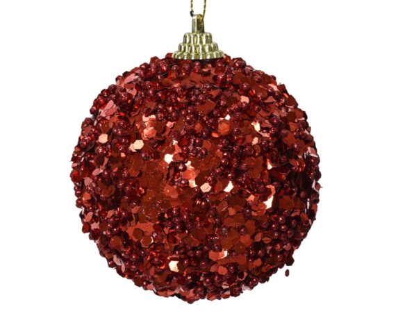 Decorazione Sfera Rosso Con Glitter D8CM In Schiuma