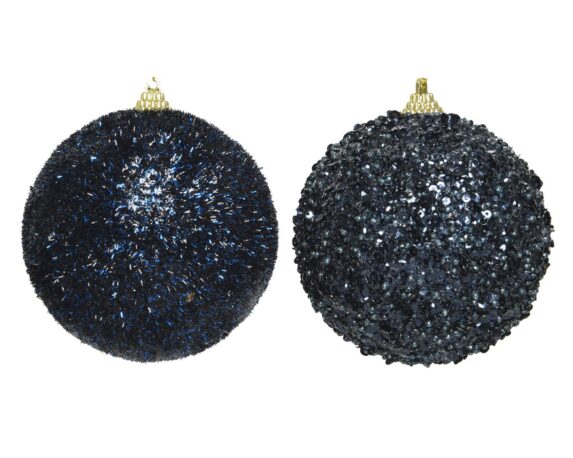 Decorazione Sfera Blu Con Glitter Assortito D10CM In Schiuma