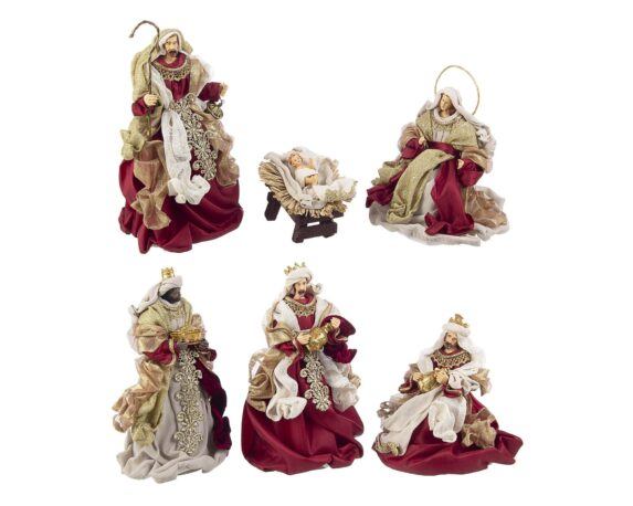 Set 6 Pz Decorazione Natività Fastosa Bordeaux S In Resina E Canapa – Bizzotto