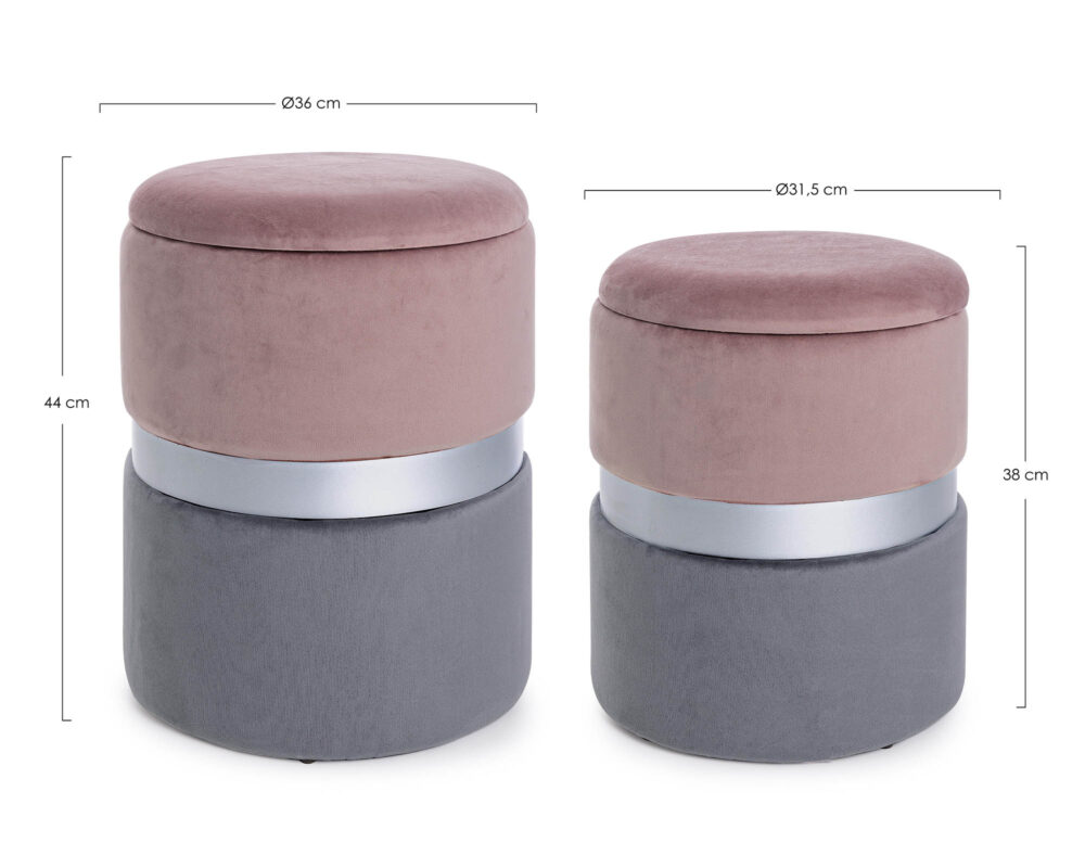 0720335 10035195 8051836238008 Set2 pouf cont.polina rosa grigio 0000 0720335 QU1