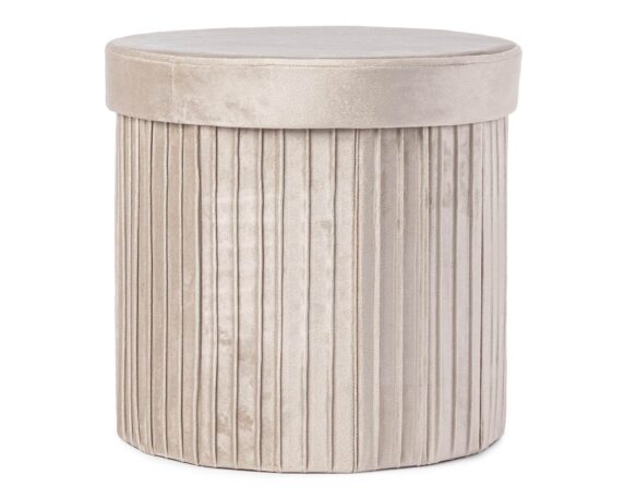 Pouf Con Contenitore Tondo Jocelyn Velluto Beige In Poliestere E MDF – Bizzotto