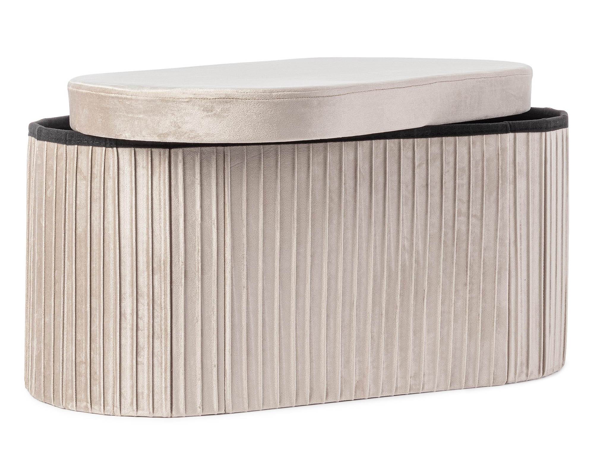 Pouf con Contenitore Jocelyn Ovale in Velluto Beige in Poliestere