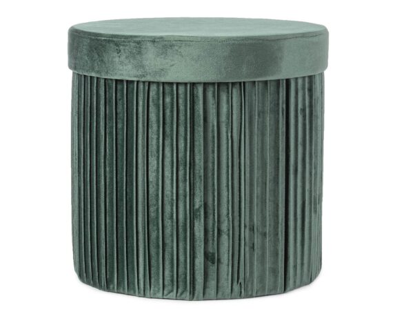 Pouf Con Contenitore Tondo Jocelyn Velluto Verde In Poliestere E MDF – Bizzotto