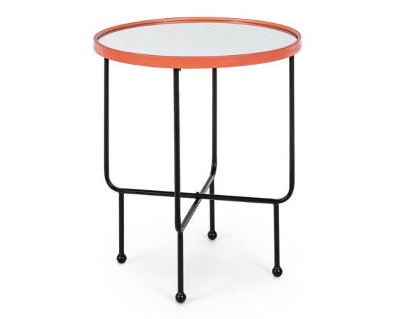 Tavolino Painter Con Specchio Tondo Rosso D50 In Acciaio E Vetro – Bizzotto