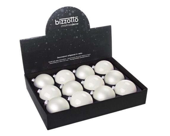 Set 12 Pz Sfere Decorazione Bianco Assortito D8 In Vetro – Bizzotto