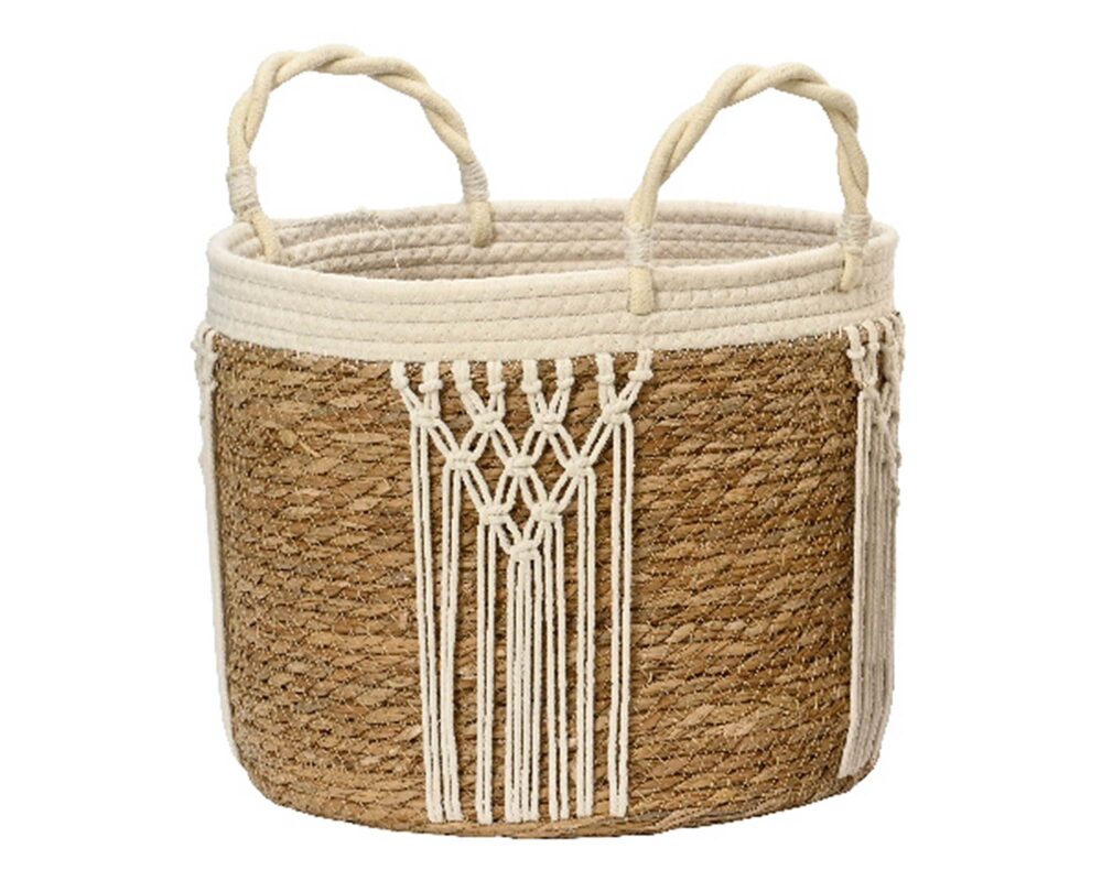 10061996 812685 O2 CESTA C MANICI MACRAME PAGLIA BIANCO NATURALE D29XH24CM 0031 Livello 1