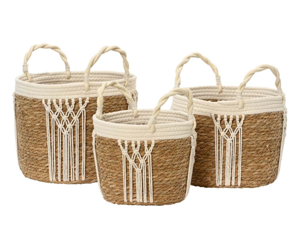 10062009 812685 O1 CESTA C MANICI MACRAME PAGLIA BIANCO NATURALE D32XH27CM 0037 812685