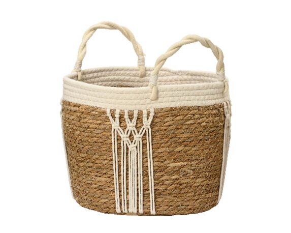 Cesta Con Manici Macramé Bianco E Naturale D29x24cm In Paglia – Kaemingk