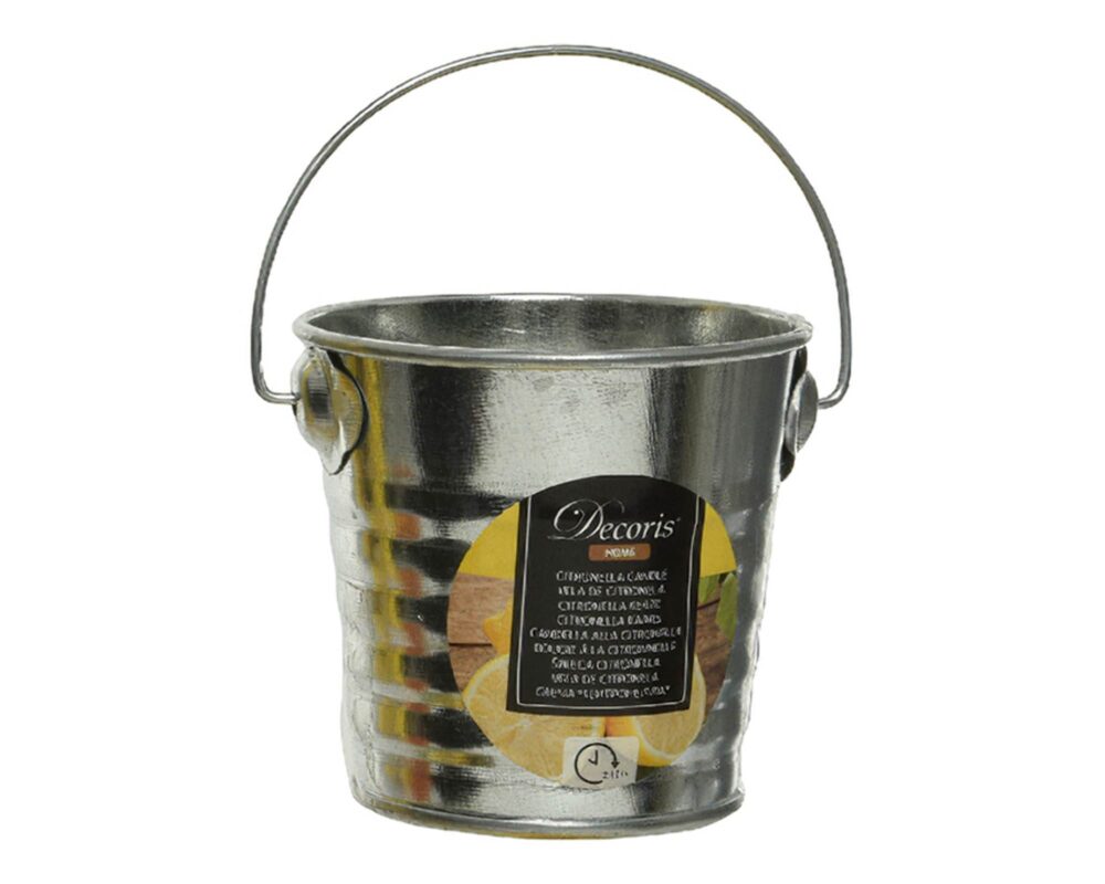 Candela alla Citronella con Secchiello D8xH7cm in Zincato e Cera - Kaemingk