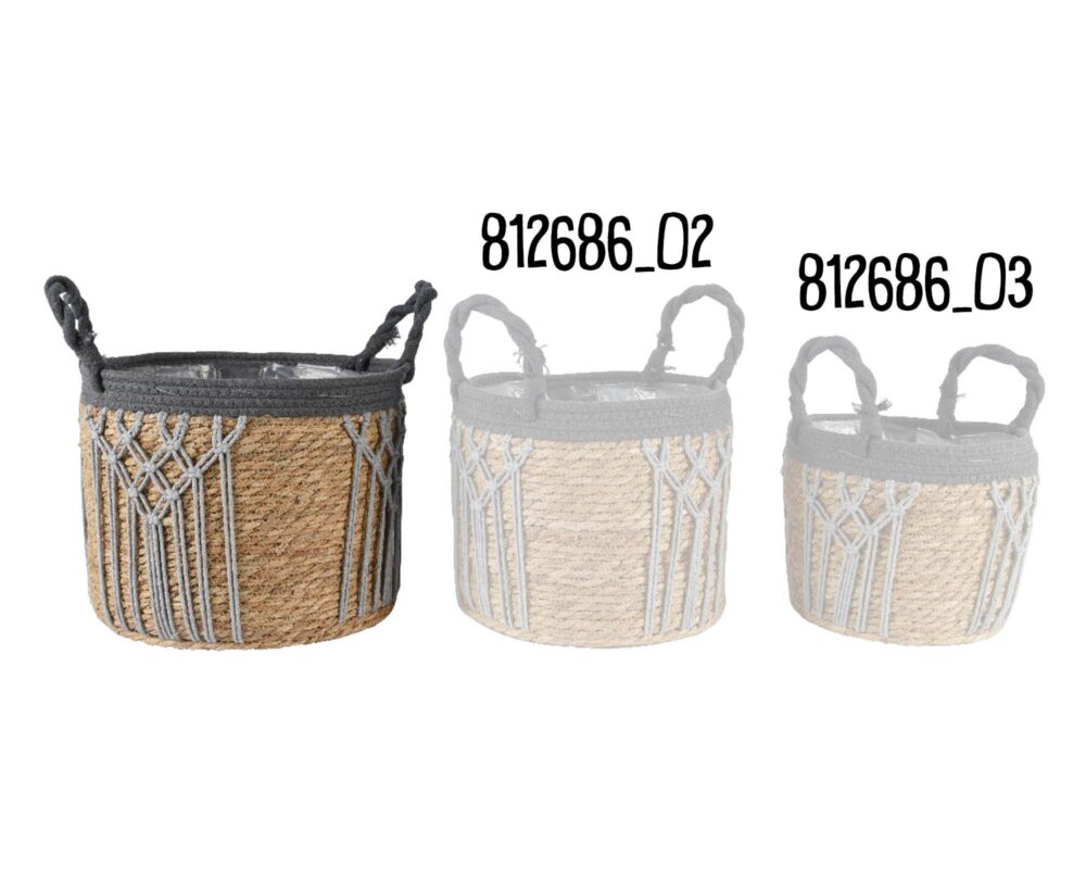 10062245 812686 O1 CESTA P PIANTE C MANICI MACRAME NAT GRIGIO D32XH27CM 0027 812686 O3