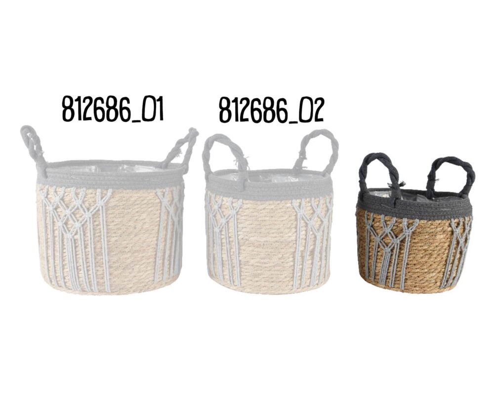 10062248 812686 O CESTA P PIANTE C MANICI MACRAME NAT GRIGIO D24XH21CM 0013 812686 O1