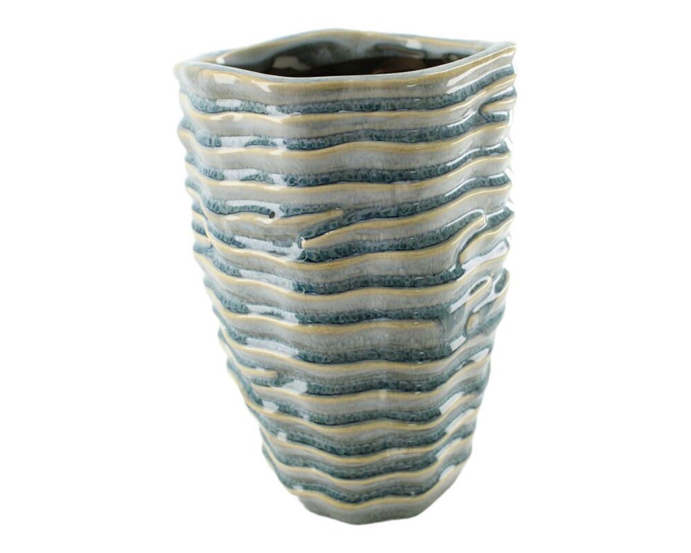 10062363 CACHEPOT DECO ONDE CERAMICA CELESTE 18X18X27CM 107054 0001 107054