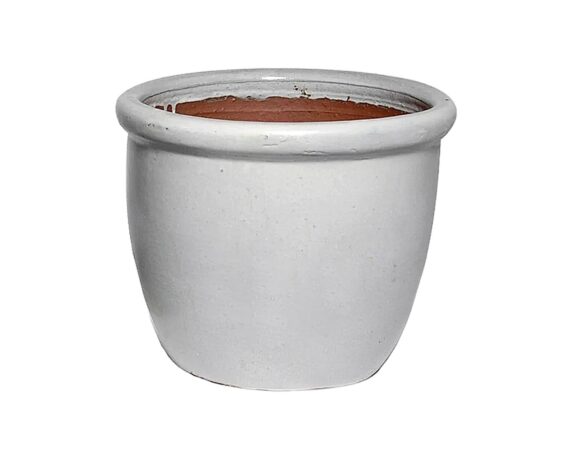 Cachepot Bordato Smaltato Bianco D30x25cm In Ceramica – Mega Collections