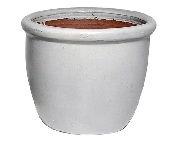 Cachepot Bordato Smaltato Bianco D50x39cm In Ceramica – Mega Collections