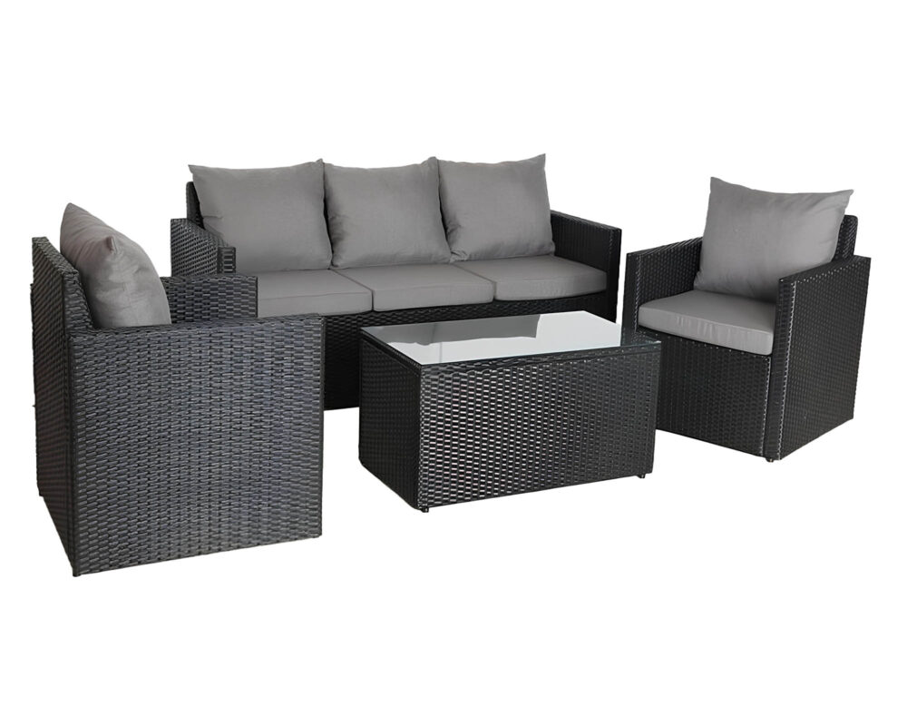 Set 4 Pz Salotto Steel in Rattan e Vetro - Floral Garden