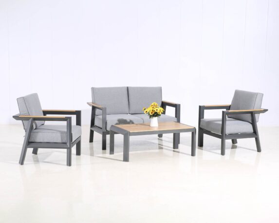 Set 4 Pz Salotto Con Sofa A 2 Posti Grigio In Alluminio E Poliestere – Floral Garden