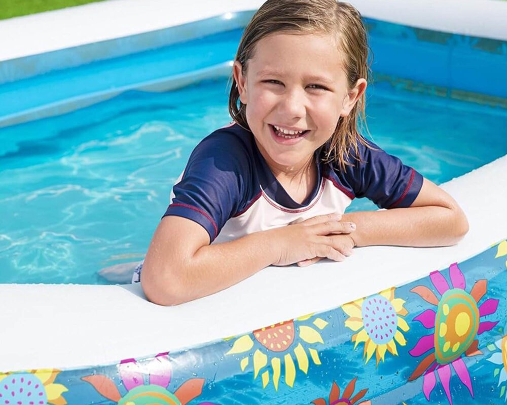 Piscina Family Rettangolare a 3 Anelli con Decoro Floreale 229x152x56cm in PVC - Bestway - immagine 7