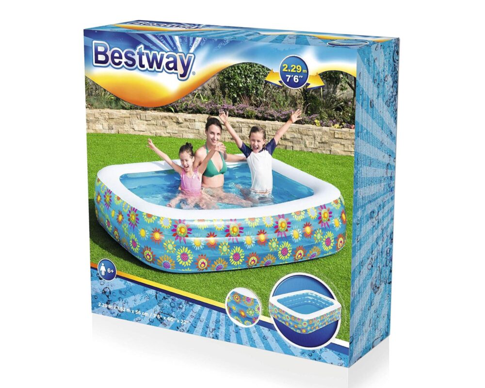 Piscina Family Rettangolare a 3 Anelli con Decoro Floreale 229x152x56cm in PVC - Bestway - immagine 6