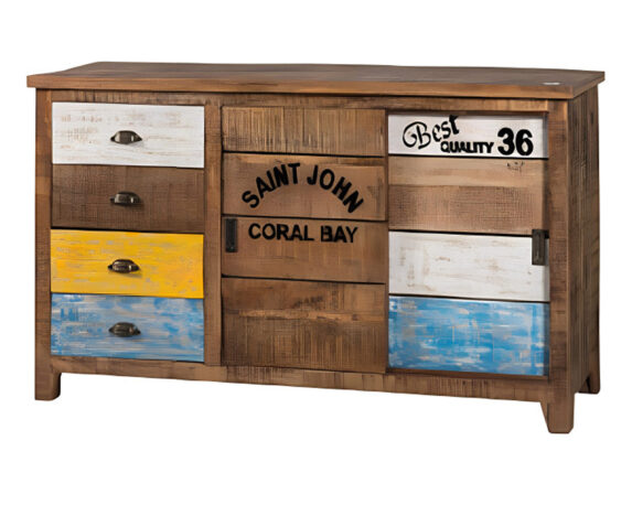 Credenza Coral Bay Con 4 Cassetti E 2 Ante Scorrevoli In Legno Riciclato E Ferro – Agora