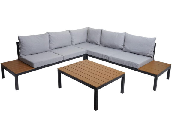 Set 5 Pz Salotto Grigio Scuro In Alluminio E Legno Di Teak – Floral Garden