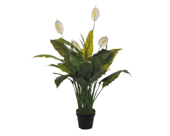 Spathiphyllum Con Vaso D80x106cm Pianta Artificiale In Plastica E Poliestere