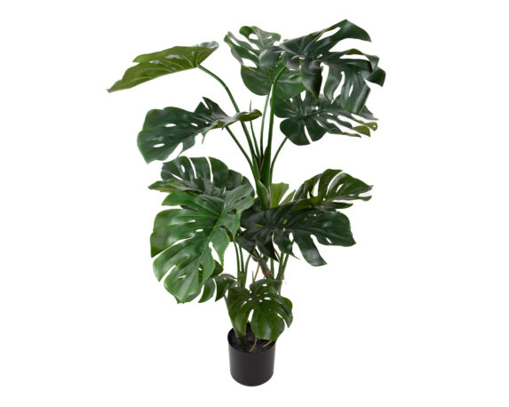 Monstera Con Vaso D18x120cm Pianta Artificiale In Plastica E Poliestere