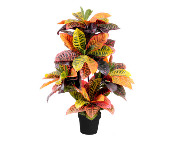 Croton Con Vaso D60x100cm Pianta Artificiale In Plastica E Poliestere