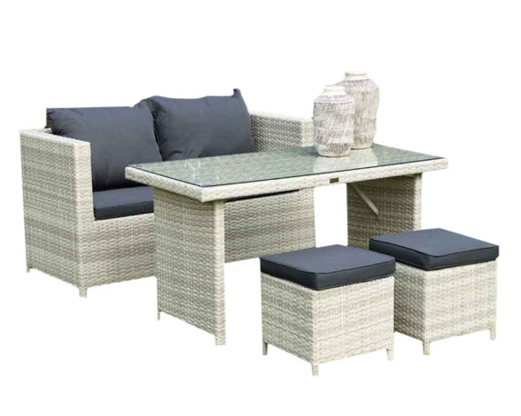 Set 4 Pz Salotto Con Sofa A 2 Posti Grigio In Fibra Sintetica