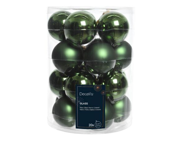 Set 20 Pz Sfere Verde Pino Assortito D6cm In Vetro