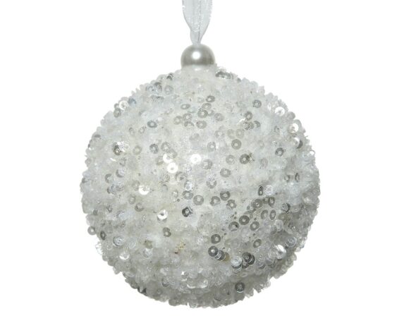 Sfere Paillettes Inverno Bianco D8cm In Plastica