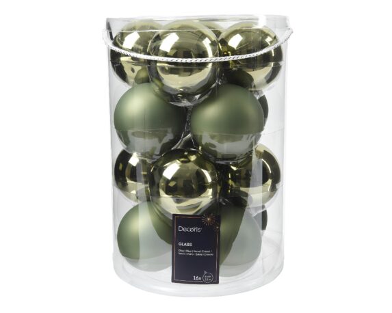 Set 16 Pz Sfere Verde Rosmarino Assortito D8cm In Vetro