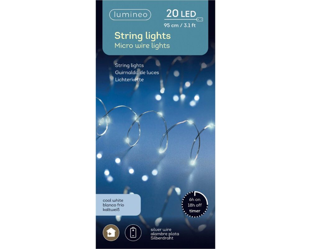 10065042 8720194586679 485027 MICRO LUCI LED FISSE PER INTERNO CATENA ARGENTO BIANCO L95CM 0001 485027v