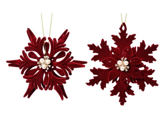 Fiocco Di Neve Con Perline Rosso D12xh2cm In Plastica