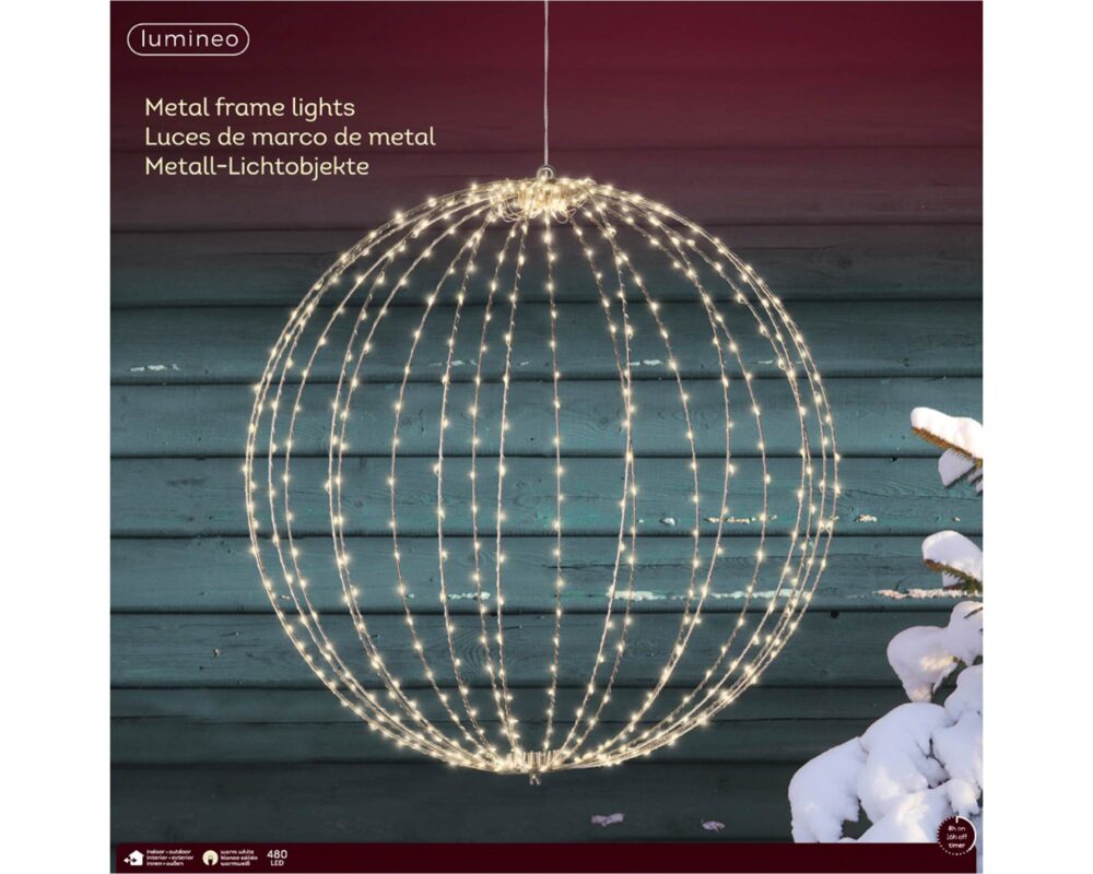 10065161 8720725892217 491563 LUCI MICRO LED SFERA METALLO BIANCO BIANCO CALDO D58CM 0000 491563v